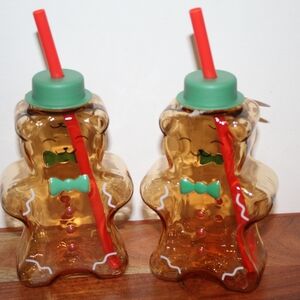 Pillowfort Gingerbread Bear Drink Bottles with Straws